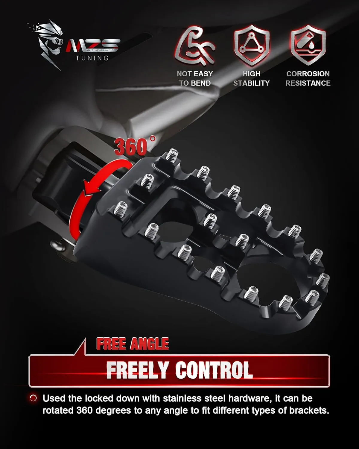 MZS Motorcycle Foot Pegs, Aluminum 360 Degree Adjustable MX Cruiser Footpegs Footrest Wide Rest Pedal Compatible with Dyna 93-17 / Fatboy 90-17 / Iron 883 09-17 / Sportster 00-17 / Street Bob 07-17