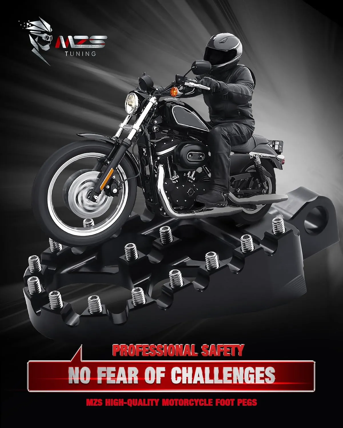 MZS Motorcycle Foot Pegs, Aluminum 360 Degree Adjustable MX Cruiser Footpegs Footrest Wide Rest Pedal Compatible with Dyna 93-17 / Fatboy 90-17 / Iron 883 09-17 / Sportster 00-17 / Street Bob 07-17