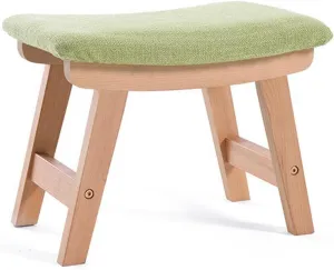 Navy Blue Arc Footstool, Cotton Linen Ottoman with Wooden Legs, Multi-Use Shoe Change Stool for Bedroom Living Room