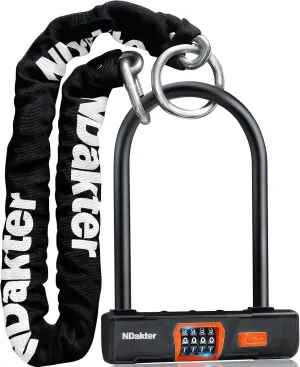 NDakter Motorcycle Locks Anti Theft, Keyless Electric Bike Lock Heavy Duty Bike U Lock Combination, 3.2FT x 10MM Thickened Steel Chain, Combo Large U Shape Ebike Lock for Motorcycle, Moped, Scooter