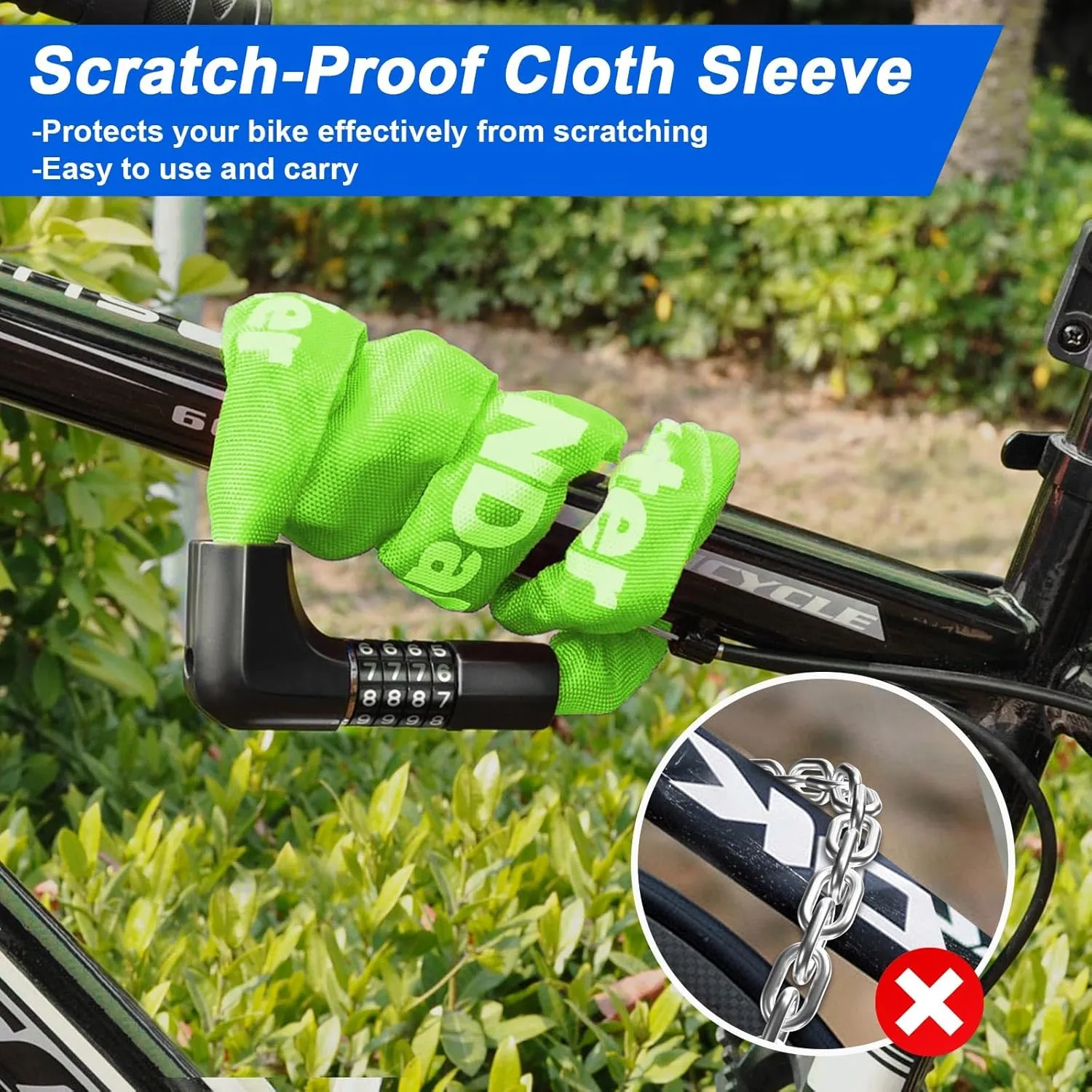 NDakter Upgrade Bike Lock, Bike Chain Lock with 2 Ways to Unlock, 4 Digit Combination Heavy Duty Anti-Theft 3.2/4.28 Ft Bicycle Lock with 2 Keys, High Security Scooter Locks for Ebike, Escooter, Door