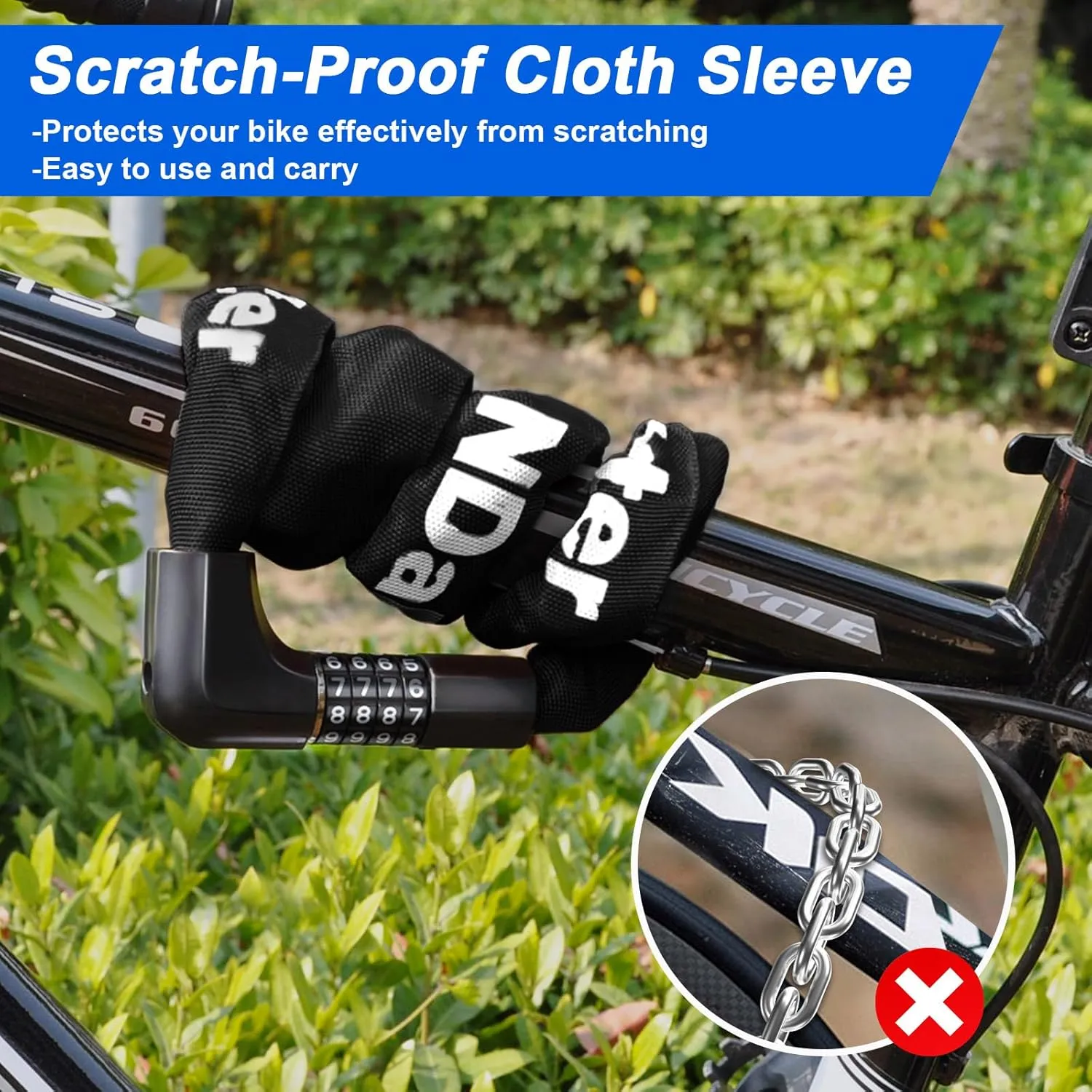 NDakter Upgrade Bike Lock, Bike Chain Lock with 2 Ways to Unlock, 4 Digit Combination Heavy Duty Anti-Theft 3.2/4.28 Ft Bicycle Lock with 2 Keys, High Security Scooter Locks for Ebike, Escooter, Door