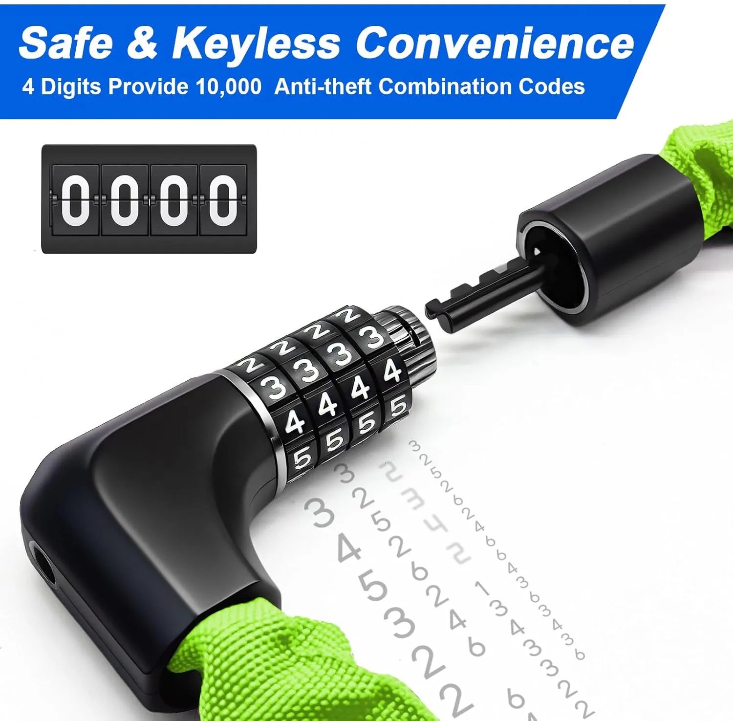 NDakter Upgrade Bike Lock, Bike Chain Lock with 2 Ways to Unlock, 4 Digit Combination Heavy Duty Anti-Theft 3.2/4.28 Ft Bicycle Lock with 2 Keys, High Security Scooter Locks for Ebike, Escooter, Door