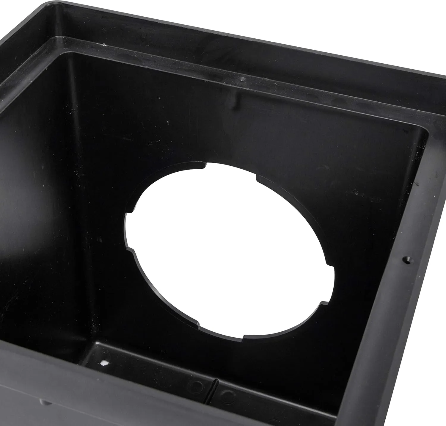 NDS Square Catch Basin Drain Kit with 2-Opening Catch Basin, Black Plastic Grate, 2 Outlet Adapters, & 1 Outlet Plug, 12 in.