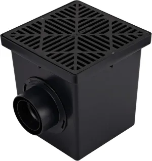 NDS Square Catch Basin Drain Kit with 2-Opening Catch Basin, Black Plastic Grate, 2 Outlet Adapters, & 1 Outlet Plug, 12 in.