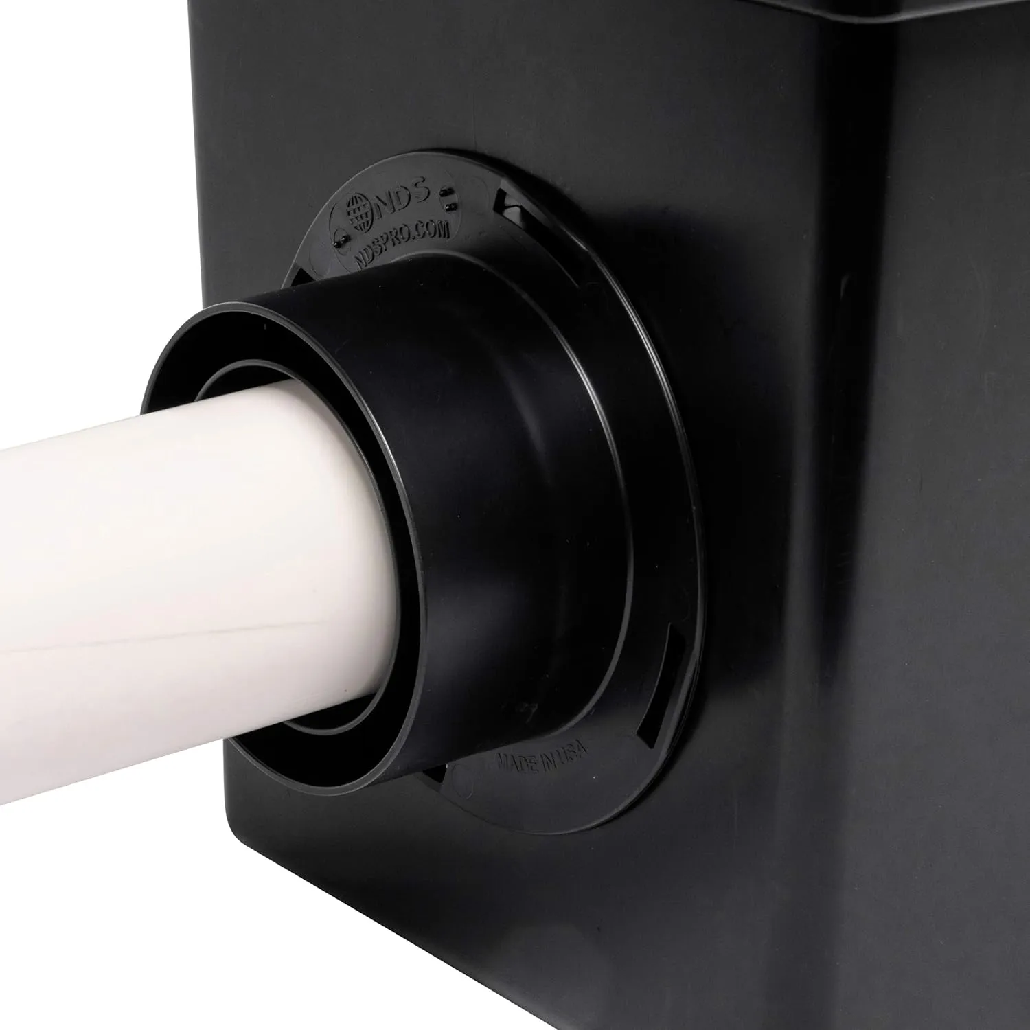 NDS Square Catch Basin Drain Kit with 2-Opening Catch Basin, Black Plastic Grate, 2 Outlet Adapters, & 1 Outlet Plug, 12 in.