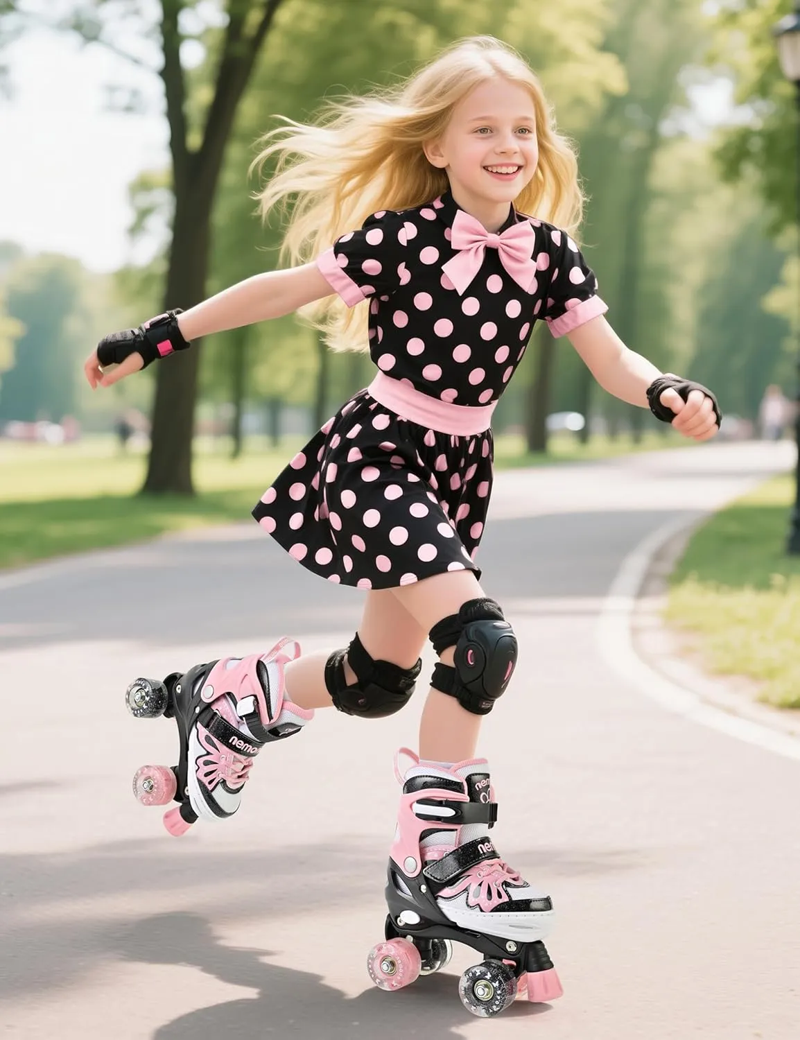 NEMONE 4 Size Adjustable Light up Roller Skates for Girls, Butterfly Roller Skates for Kids Ages 4-6 5-8 6-12 8-12, Todder Beginner Skates Indoor Outdoor