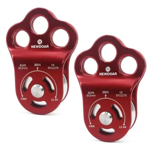 NewDoar 30 KN CE Certified Three Holes Rescue Climbing Pulley,for Max Rope 13mm Rope Hauling with Bearing Rappelling, Zipline,Durability Side Plates