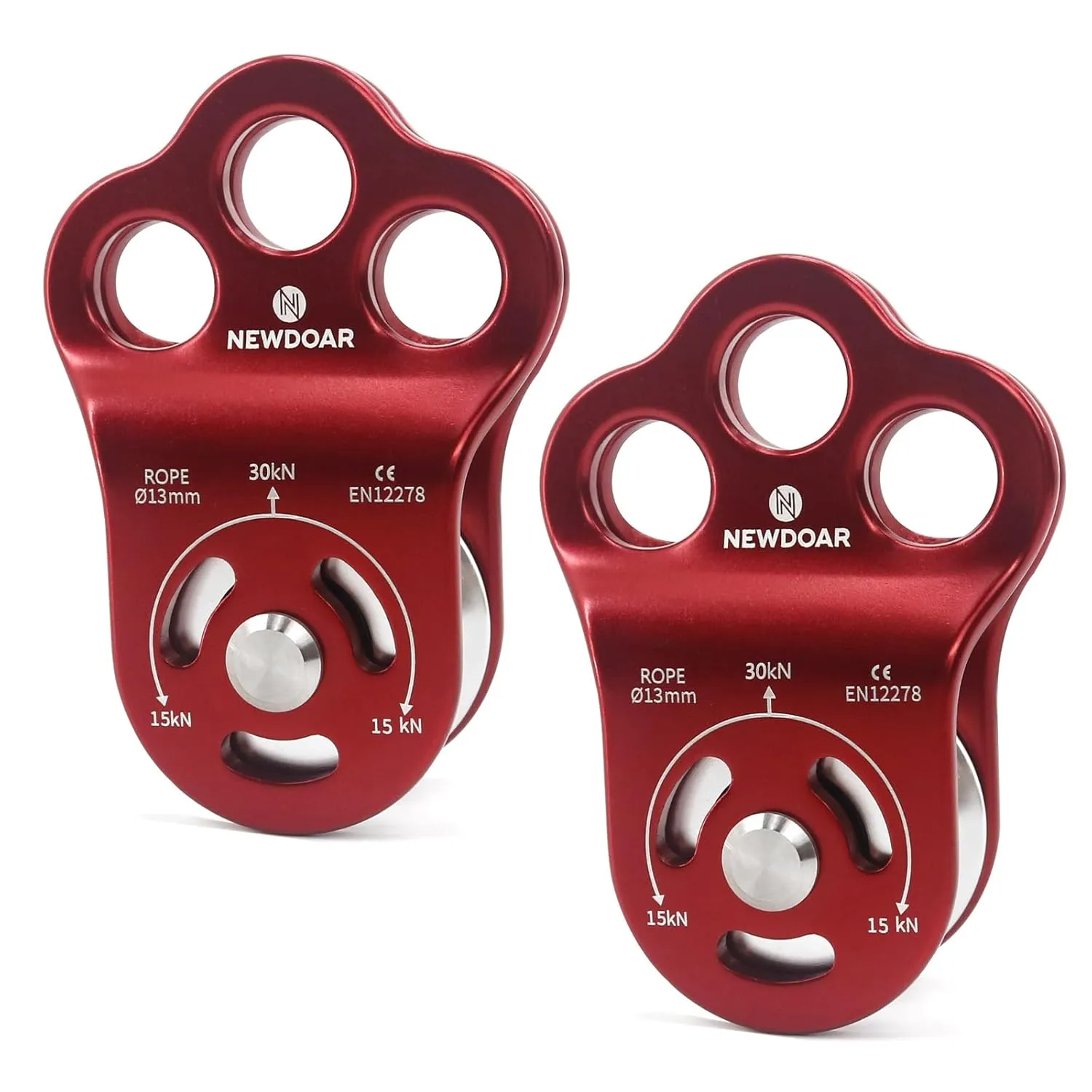 NewDoar 30 KN CE Certified Three Holes Rescue Climbing Pulley,for Max Rope 13mm Rope Hauling with Bearing Rappelling, Zipline,Durability Side Plates