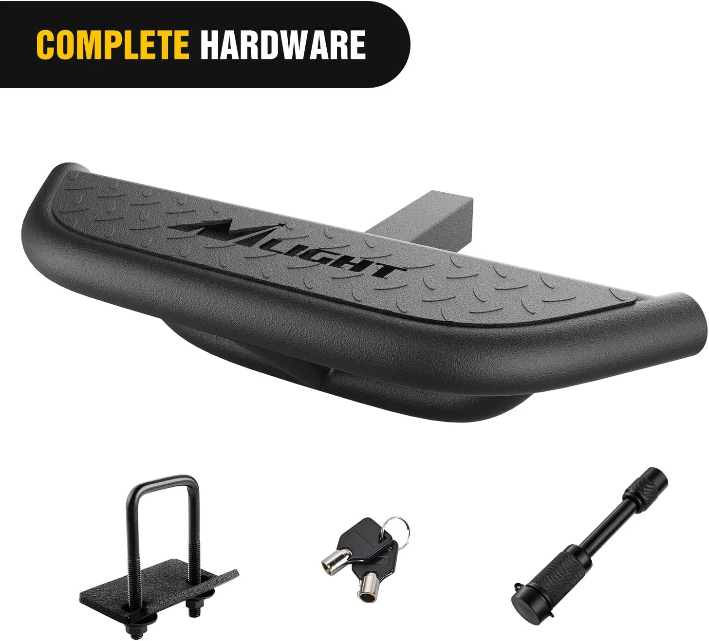 Nilight Hitch Step with 2" Hitch Receiver Rear Bumper Guard Protector Compatible with Car Truck Vehicles Upgraded Textured Black Hitch Step Bar with Hitch Lock & U-Bolts Stabilize
