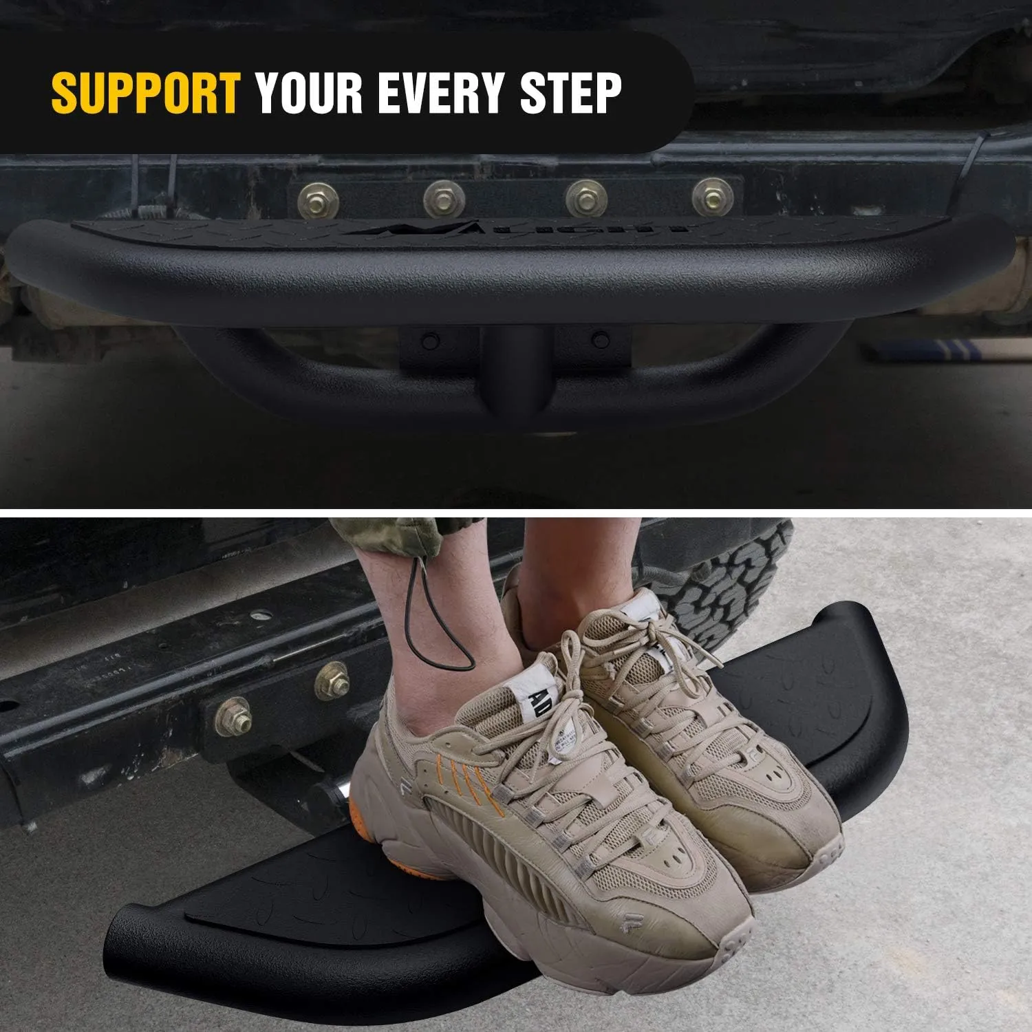 Nilight Hitch Step with 2" Hitch Receiver Rear Bumper Guard Protector Compatible with Car Truck Vehicles Upgraded Textured Black Hitch Step Bar with Hitch Lock & U-Bolts Stabilize