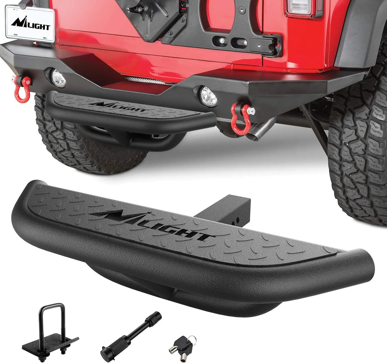 Nilight Hitch Step with 2" Hitch Receiver Rear Bumper Guard Protector Compatible with Car Truck Vehicles Upgraded Textured Black Hitch Step Bar with Hitch Lock & U-Bolts Stabilize