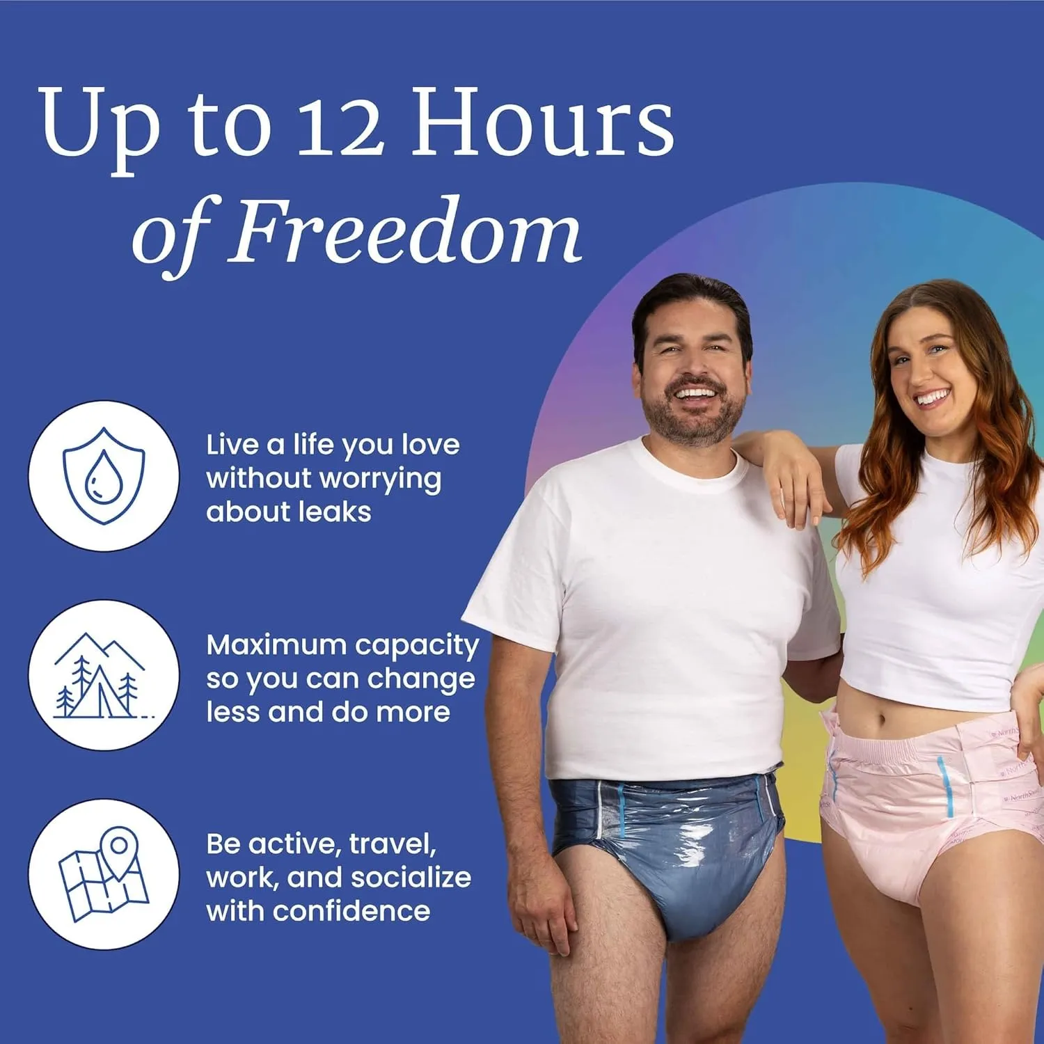 NorthShore MegaMax Adult Overnight Diapers, 12-Hour Tab-Style, Medium, 10 Count Bag, White, 32-44 inches, Unisex Incontinence Underwear