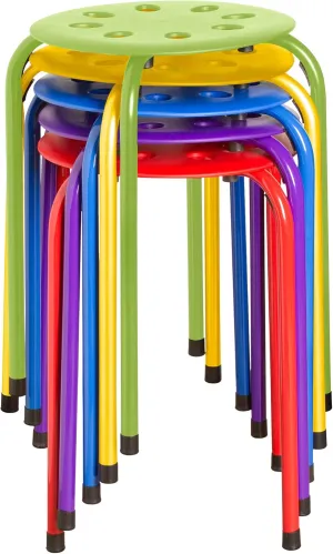 Norwood Commercial Furniture Stacking Stools for Kids and Adults, 17.75" Standard Height Portable Nesting Office and Classroom Stools, Assorted Color, Pack of 5