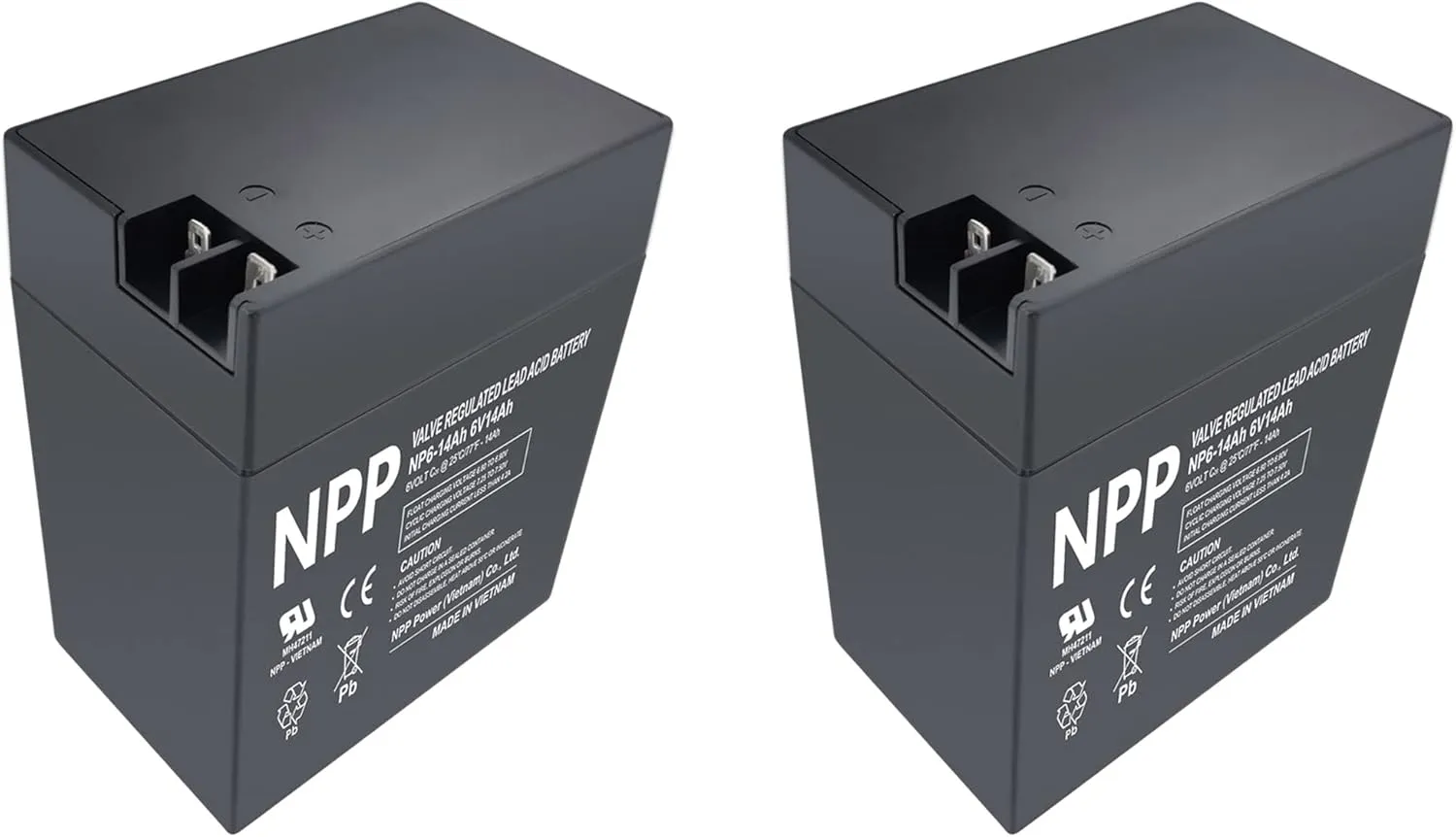 NPP NP6-14Ah (2 Pcs) 6V 14 Ah Rechargeable Sealed Lead Acid Battery for Parmak 901 & Magnum Solar Park & Teledyne B8-6 Emergency Lighting