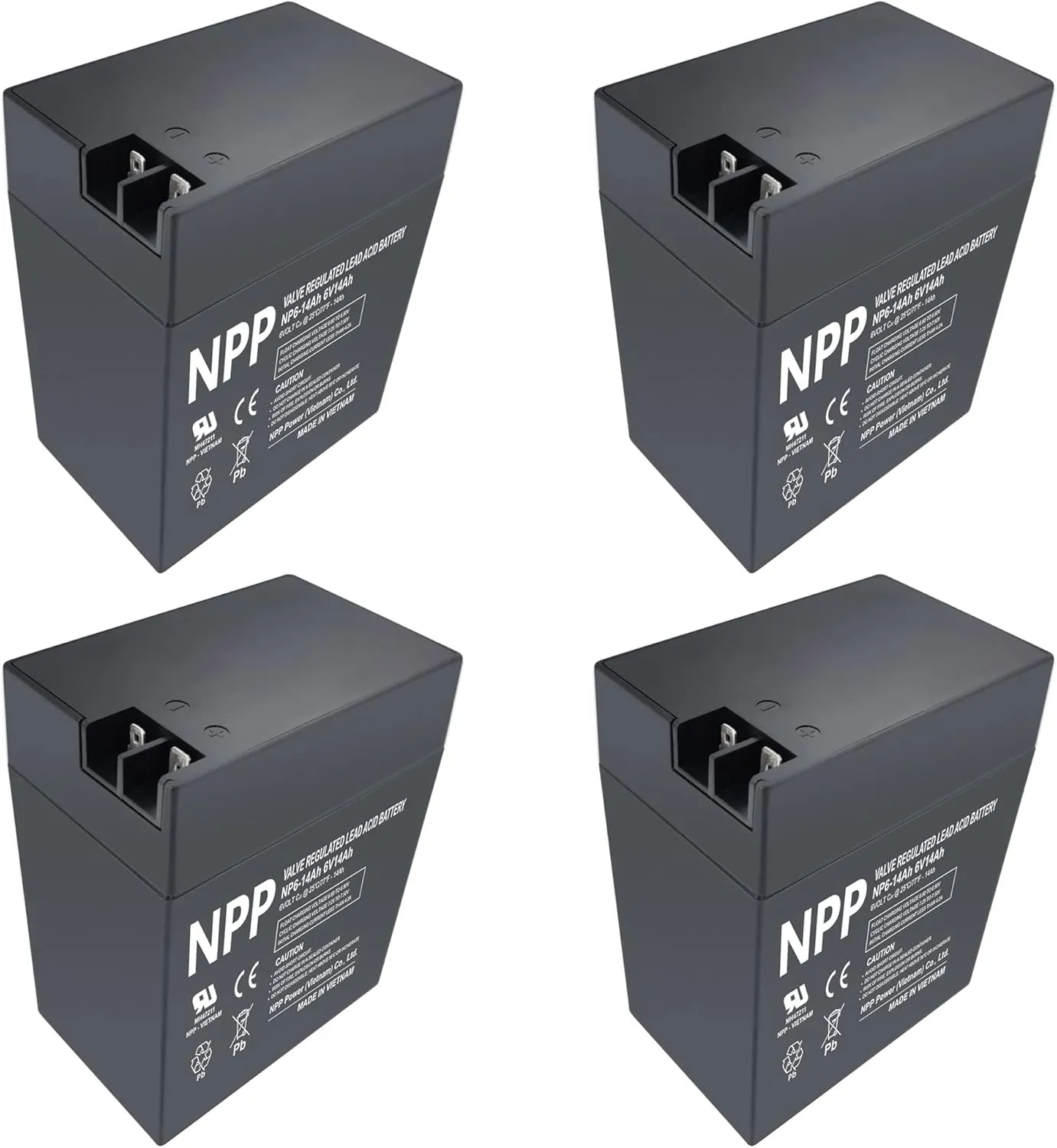 NPP NP6-14Ah(4 Pcs) 6V 14 Ah Rechargeable Sealed Lead Acid Battery for Parmak 901 & Magnum Solar Park & Teledyne B8-6 Emergency Lighting