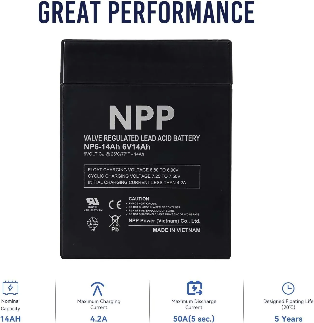 NPP NP6-14Ah(4 Pcs) 6V 14 Ah Rechargeable Sealed Lead Acid Battery for Parmak 901 & Magnum Solar Park & Teledyne B8-6 Emergency Lighting