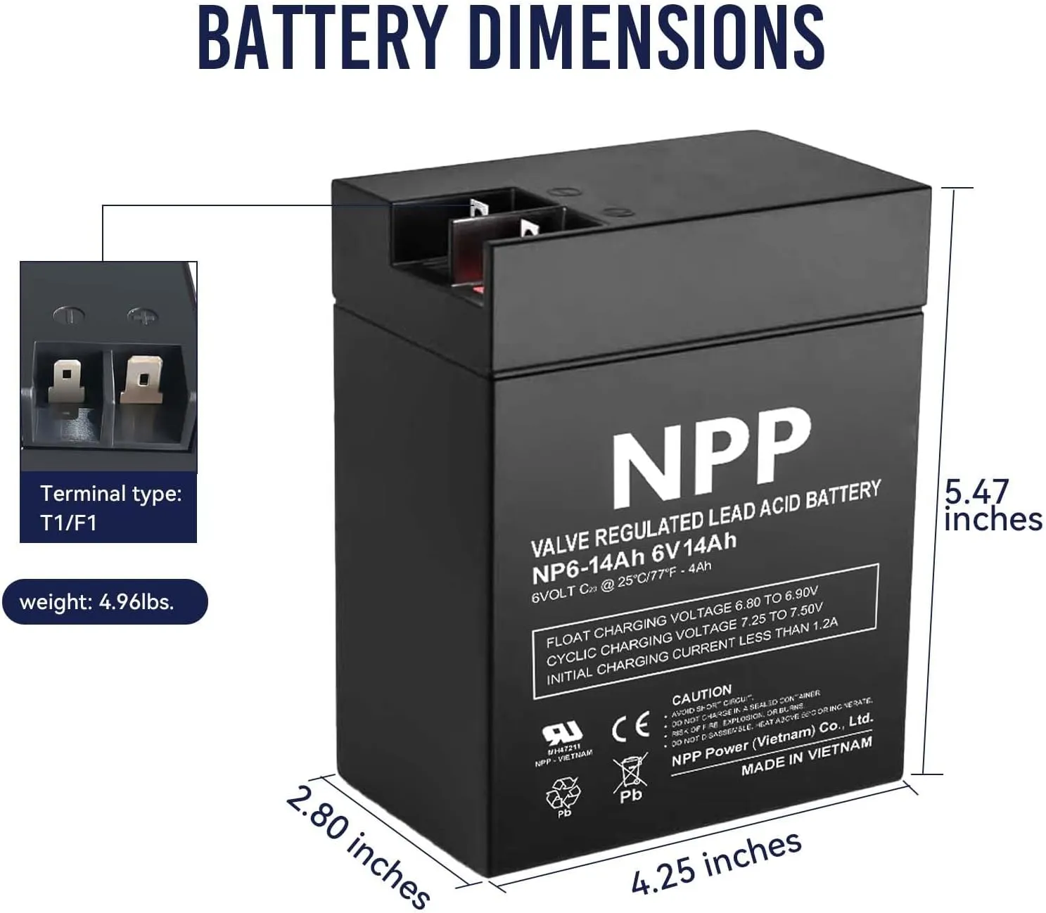 NPP NP6-14Ah(4 Pcs) 6V 14 Ah Rechargeable Sealed Lead Acid Battery for Parmak 901 & Magnum Solar Park & Teledyne B8-6 Emergency Lighting