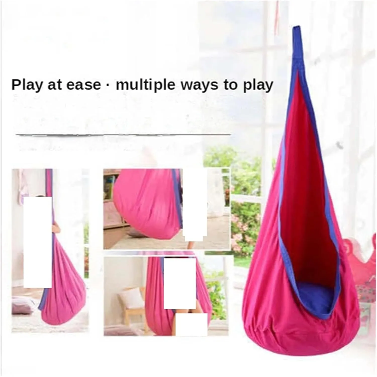 Nylon Parachute Hammock Net Hanging Chair Hammock Elastic Bed Portable Parachute Cloth Swing Bed Indoor with Inflatable Cushion Hanging Chairs Terrace Hammock(Dark Blue)