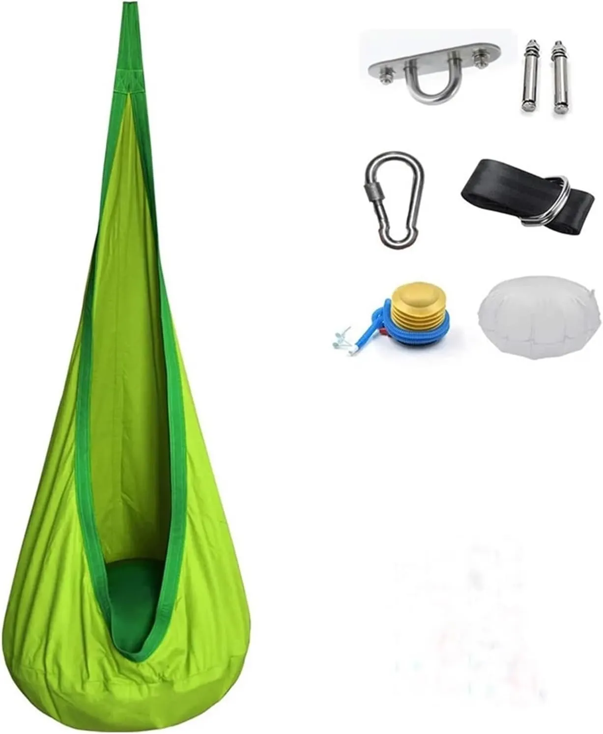 Nylon Parachute Hammock Net Hanging Chair Hammock Elastic Bed Portable Parachute Cloth Swing Bed Indoor with Inflatable Cushion Hanging Chairs Terrace Hammock(Dark Blue)