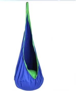 Nylon Parachute Hammock Net Hanging Chair Hammock Elastic Bed Portable Parachute Cloth Swing Bed Indoor with Inflatable Cushion Hanging Chairs Terrace Hammock(Dark Blue)