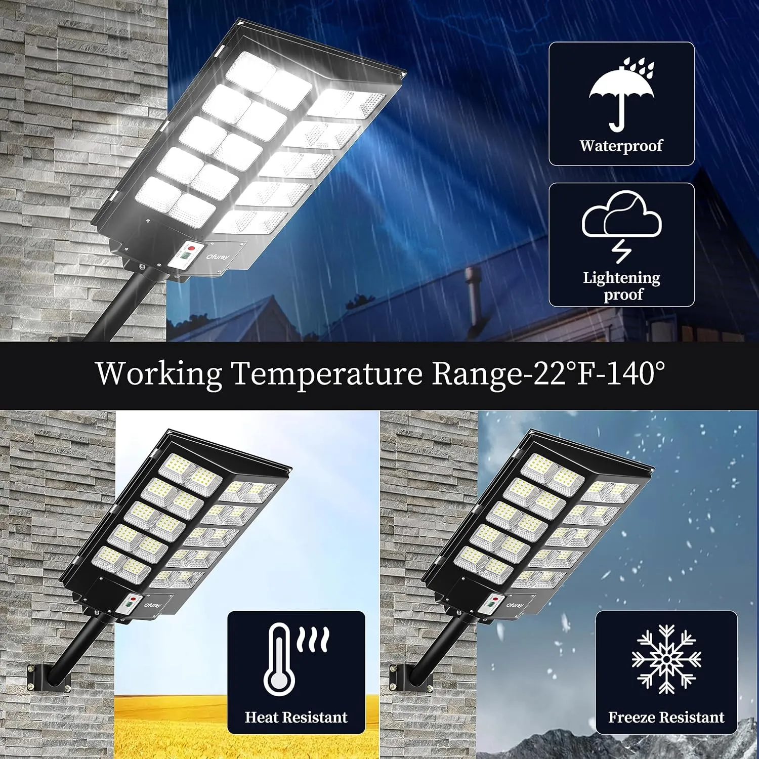 Ofuray Of-5200W Solar Street Lights Outdoor, 520000LM Solar Security Flood Lights Parking Lot Lights Commercial Dusk to Dawn, IP67 6500k LED Street Light with Remote Control for Street,Court,Barn