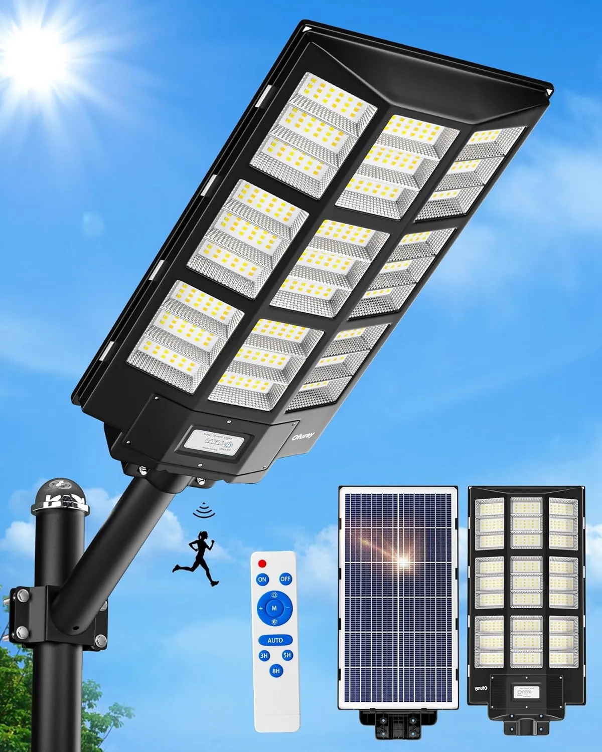 Ofuray Of-7200W Solar Street Light Outdoor-3000K/4000K/6500K Outdoor Security Flood Light,IP67 Solar Parking Lot Lights Commercial Dusk to Dawn with Remote Control for Yard,Residential