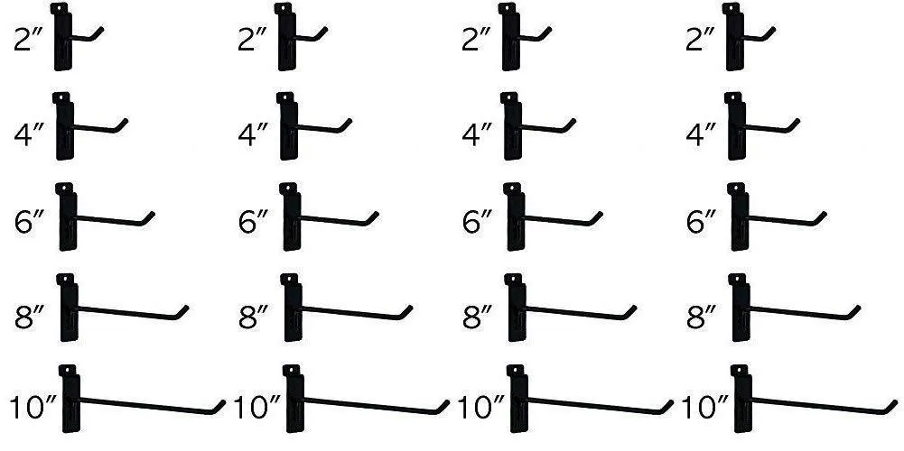Only Hangers Commercial Grade Slatwall Hooks - Combo Pack of 25 Assorted Size Peg Hooks for Slatwall - (5) of Each 2",4",6", 8" and 10" Hooks (Fоur Paсk)