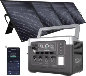 OUKITEL P1000 Plus 1800W Solar Generator with 200W Panel, 1024Wh Solar power station, 1200W Fast Charging, Smart APP Control Emergency Power Station for Home, Camping, Outdoor Battery Backup