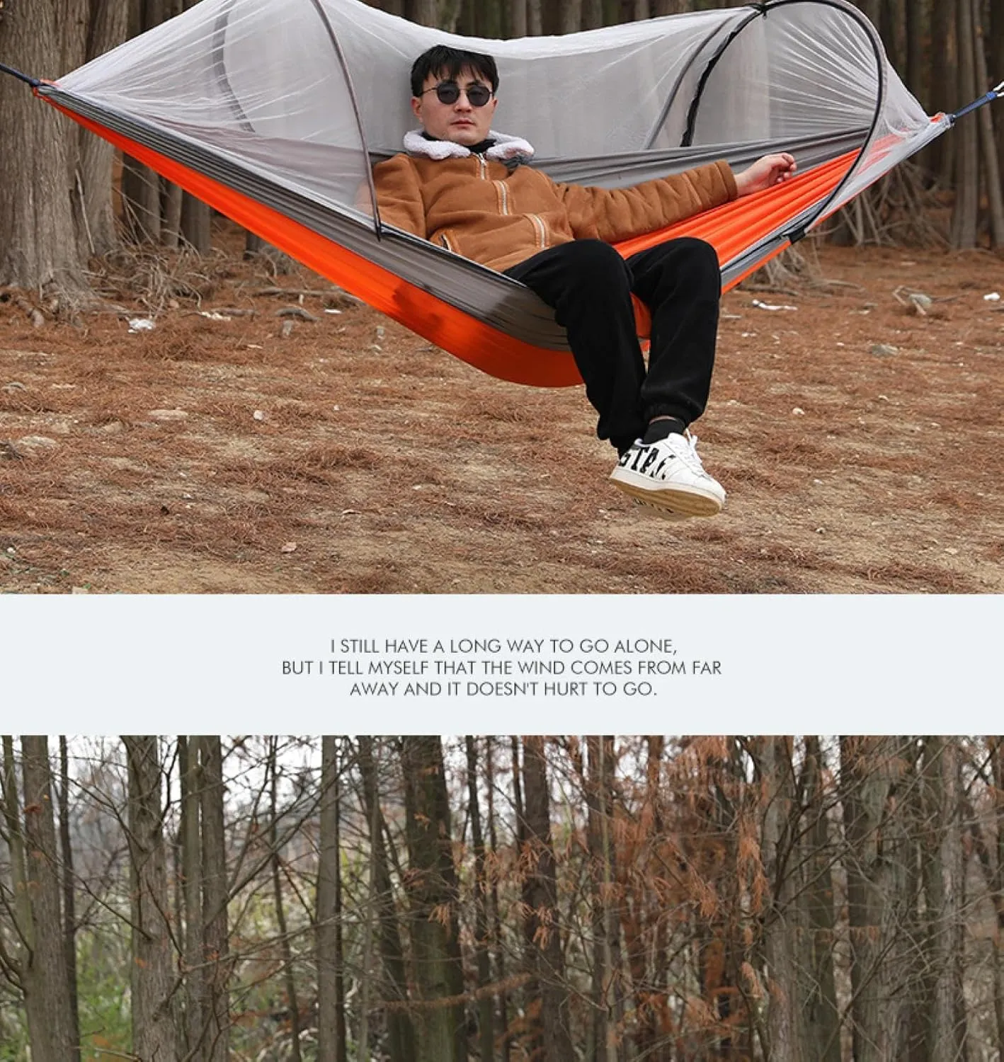 Outdoor Camping Hammock with Mosquito net, Anti-Mosquito Automatic Quick-Opening strut, Anti-Rollover Hammock