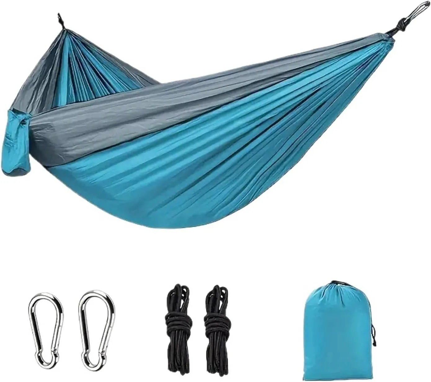 Outdoor Lightweight Double Nylon Camping Hammock with Hanging Straps for Backpacking Travel Beach Yard and Garden for Terrace, Outdoor(Blue)