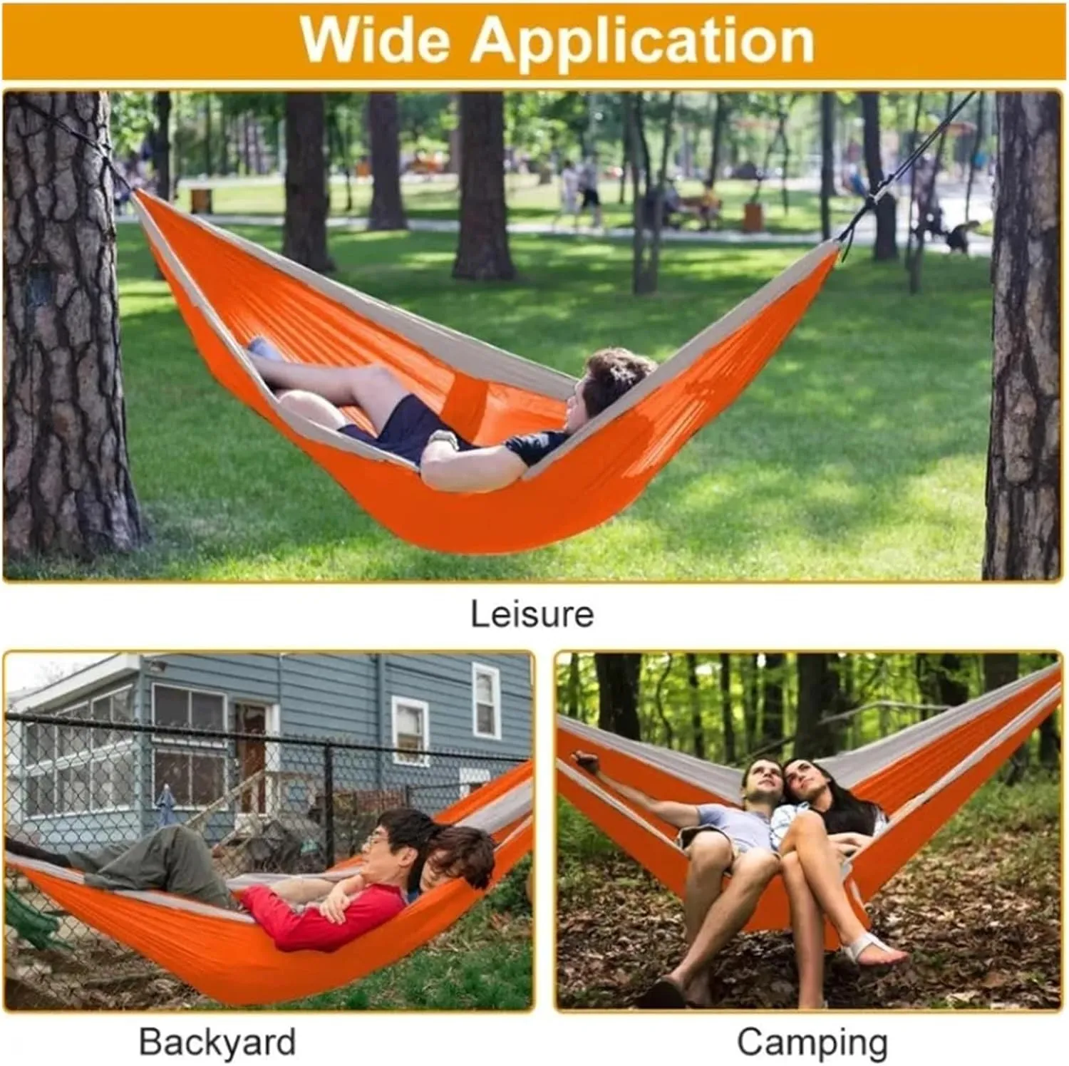 Outdoor Lightweight Double Nylon Camping Hammock with Hanging Straps for Backpacking Travel Beach Yard and Garden for Terrace, Outdoor(Blue)