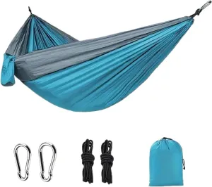 Outdoor Lightweight Double Nylon Camping Hammock with Hanging Straps for Backpacking Travel Beach Yard and Garden for Terrace, Outdoor(Blue)