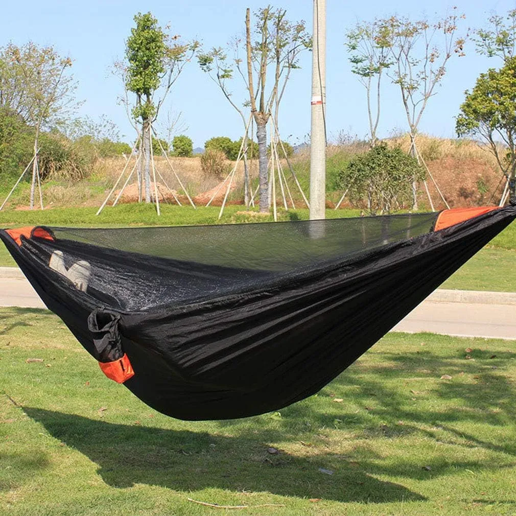 Outdoor Portable Hammock with Mosquito Net and Rain Fly Camping Backpacking Bug Quick Open Hammocks and Netting Parachute Hammock for Yard Beach Hiking Travel