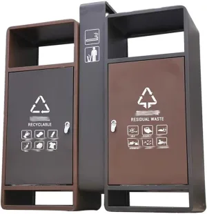 Outdoor Stainless Steel Trash Can with Ashtray, Anti-Collision Round Edge Design, Large Capacity, for Parks, Scenic Spots, Hotels, Streets, and Public Spaces, 88x33x98 cm, Brown Color