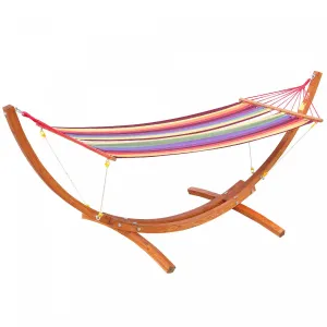Outsunny 10' Outdoor Swing Hammock, Hammock With Wood Stand Rainbow Bed, Heavy Duty Roman Arc Hammoc|Hamac A Balancoire Outsunny Avec Lit De Jardin En Bois Dur