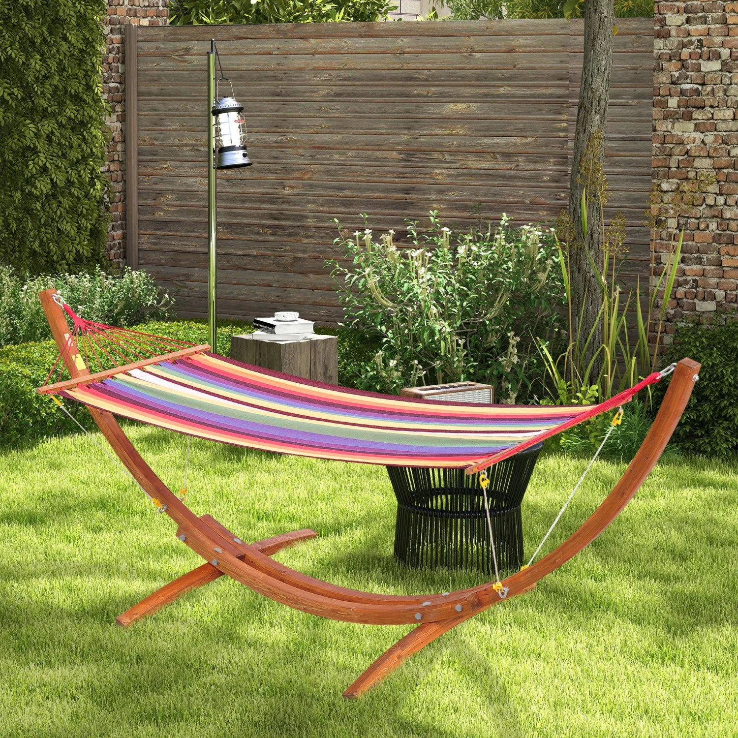 Outsunny 10' Outdoor Swing Hammock, Hammock With Wood Stand Rainbow Bed, Heavy Duty Roman Arc Hammoc|Hamac A Balancoire Outsunny Avec Lit De Jardin En Bois Dur
