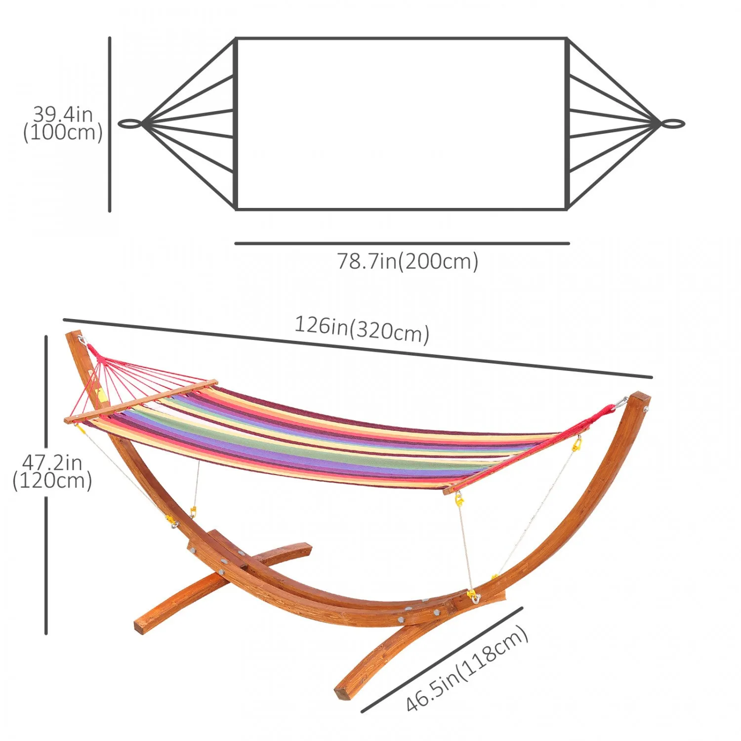 Outsunny 10' Outdoor Swing Hammock, Hammock With Wood Stand Rainbow Bed, Heavy Duty Roman Arc Hammoc|Hamac A Balancoire Outsunny Avec Lit De Jardin En Bois Dur