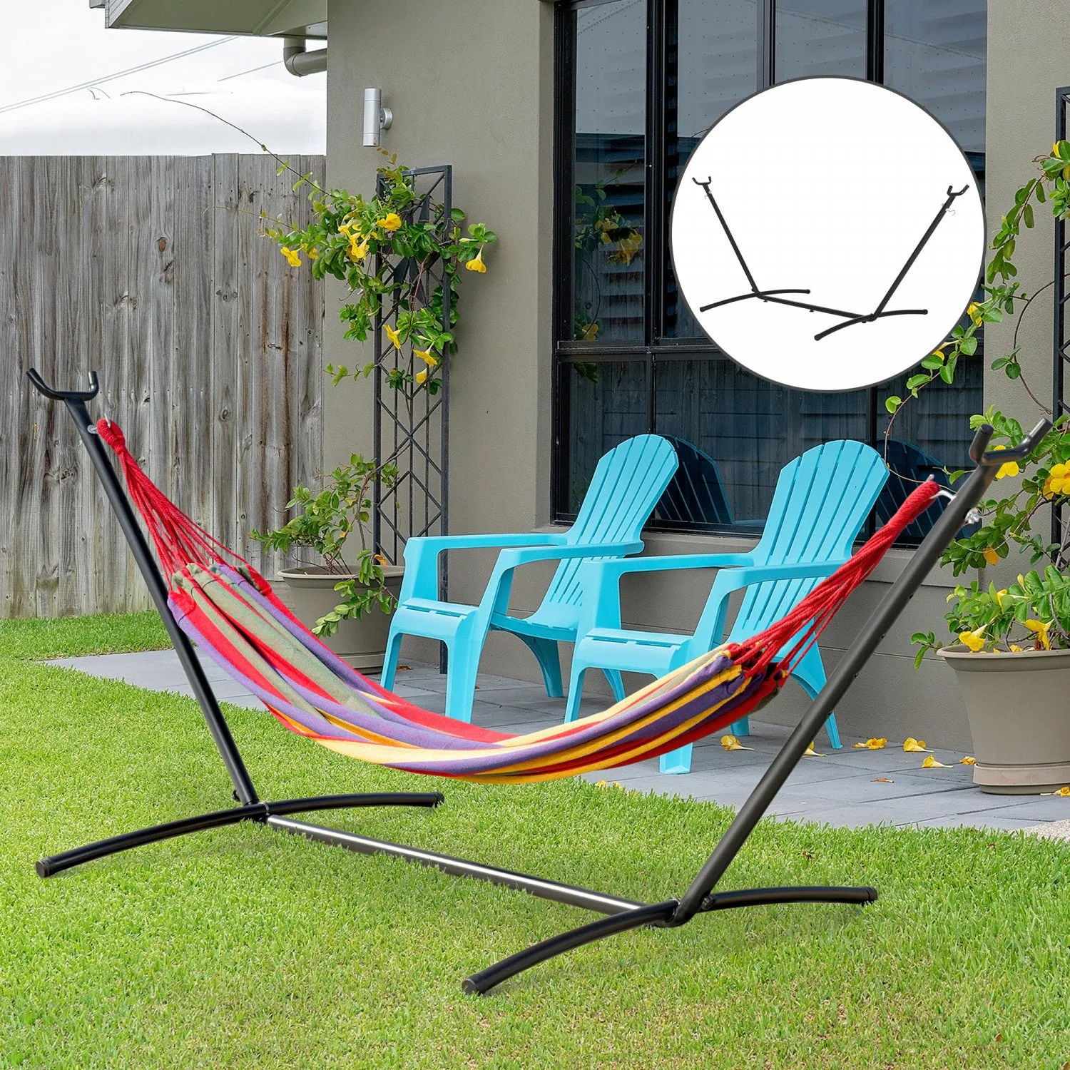 Outsunny 9.2'l Adjustable Hammock Stand Only, Heavy Duty Universal Garden Outdoor Camping Picnic Sun|Outsunny 9.2'l Support De Hamac Reglable Robuste Universel Jardin Camping En Plein Air Pique-nique L