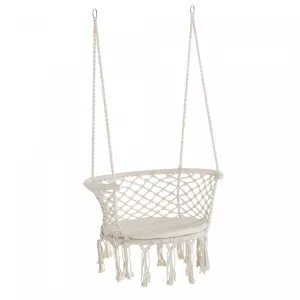 Outsunny Hanging Hammock Chair, Cotton Rope Porch Hammock Swing With Metal Frame And Cushion, Large |Outsunny Chaise Hamac Suspendue En Corde De Coton Avec Cadre En Metal Et Coussin, Grand Siege En Mac