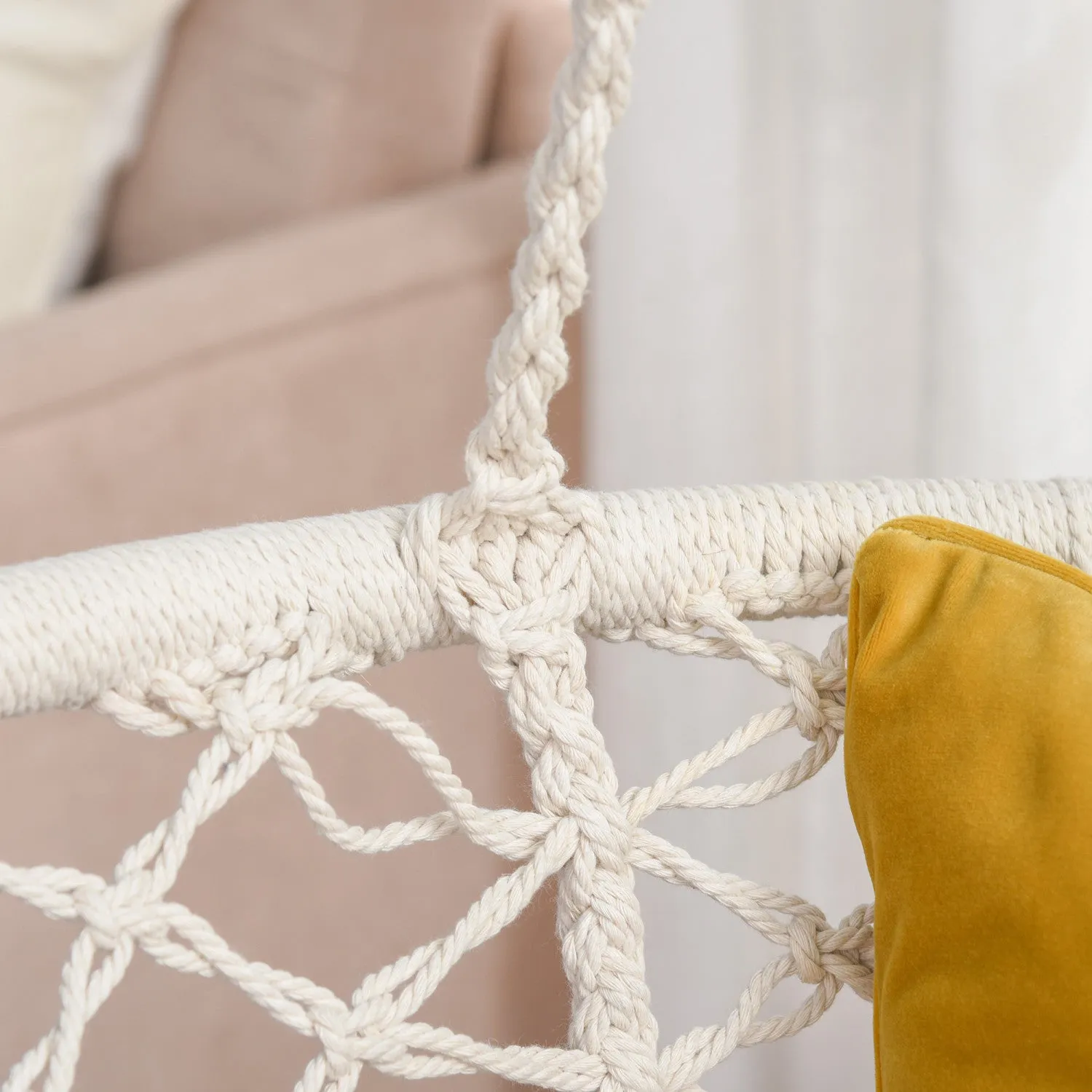 Outsunny Hanging Hammock Chair, Cotton Rope Porch Hammock Swing With Metal Frame And Cushion, Large |Outsunny Chaise Hamac Suspendue En Corde De Coton Avec Cadre En Metal Et Coussin, Grand Siege En Mac