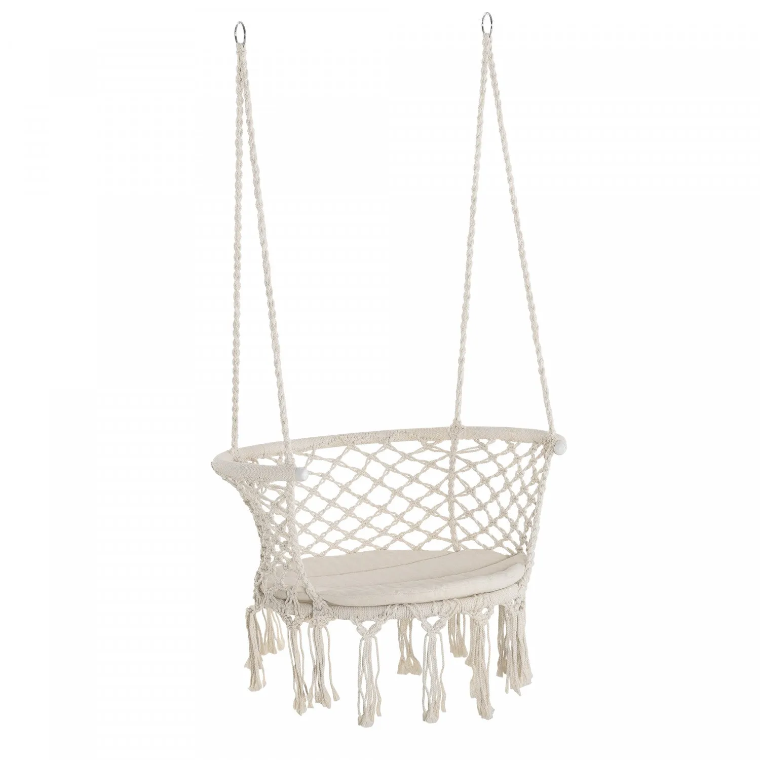 Outsunny Hanging Hammock Chair, Cotton Rope Porch Hammock Swing With Metal Frame And Cushion, Large |Outsunny Chaise Hamac Suspendue En Corde De Coton Avec Cadre En Metal Et Coussin, Grand Siege En Mac