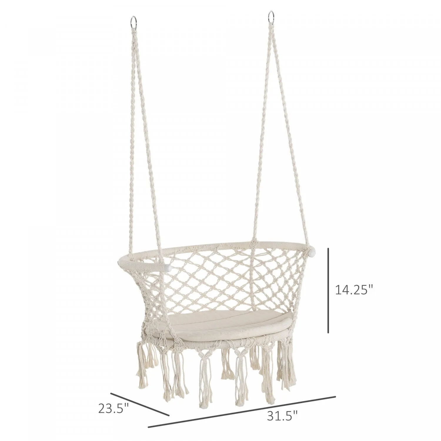 Outsunny Hanging Hammock Chair, Cotton Rope Porch Hammock Swing With Metal Frame And Cushion, Large |Outsunny Chaise Hamac Suspendue En Corde De Coton Avec Cadre En Metal Et Coussin, Grand Siege En Mac