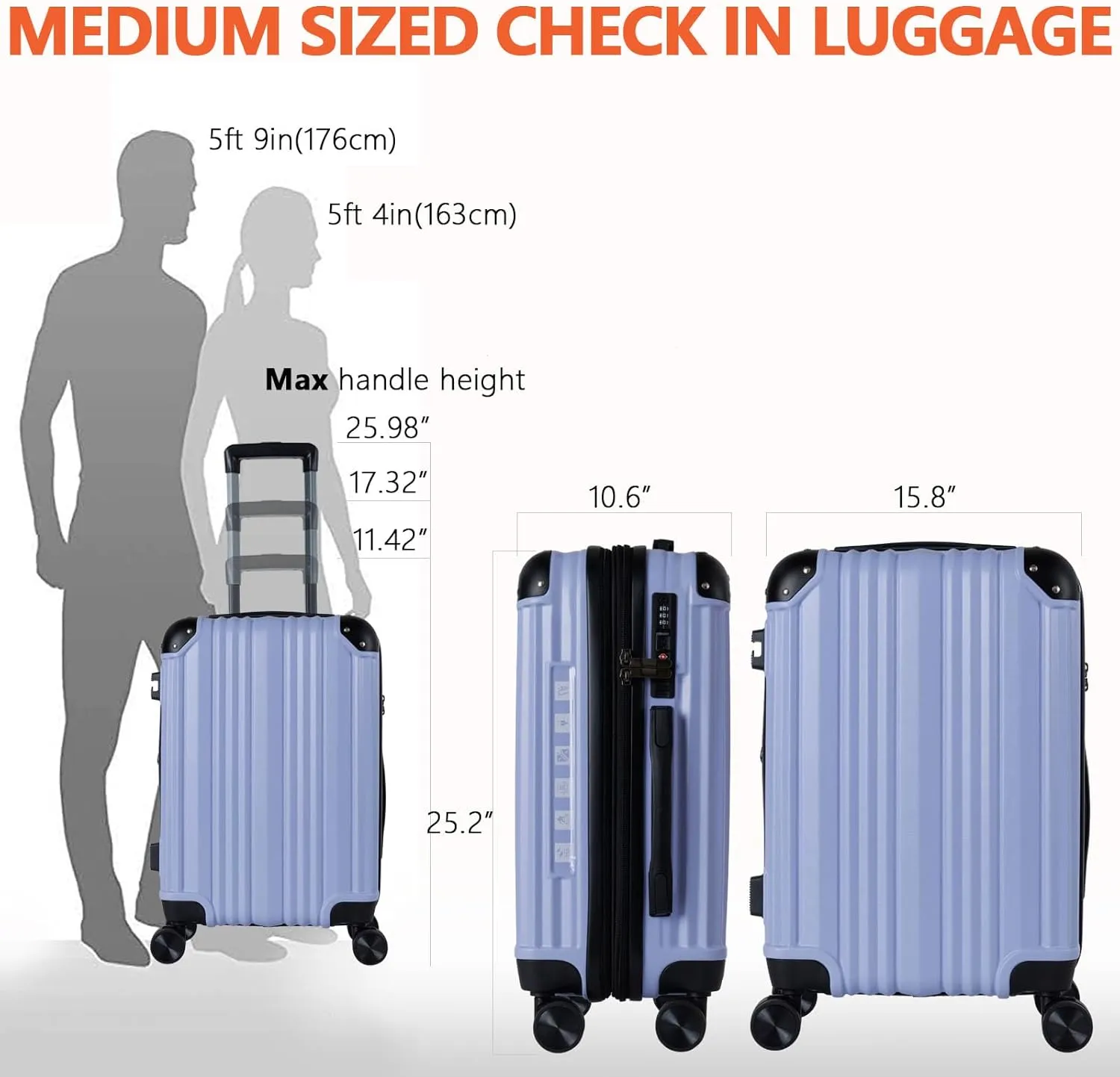 OUZZO Luggage,Carry-on Luggage With Wheels and Corner Protectors,Hardshell Suitcase,Expandable Medium Luggae,Luggage Locks TSA Approved,24-inch Suitcase With USB Port.