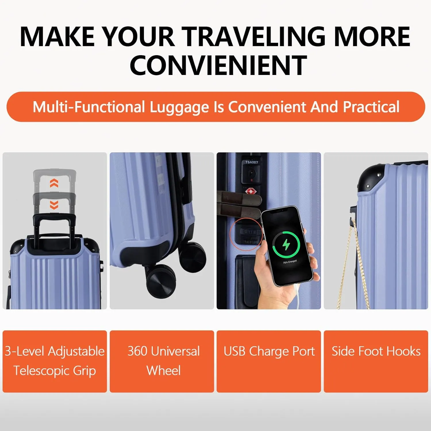 OUZZO Luggage,Carry-on Luggage With Wheels and Corner Protectors,Hardshell Suitcase,Expandable Medium Luggae,Luggage Locks TSA Approved,24-inch Suitcase With USB Port.