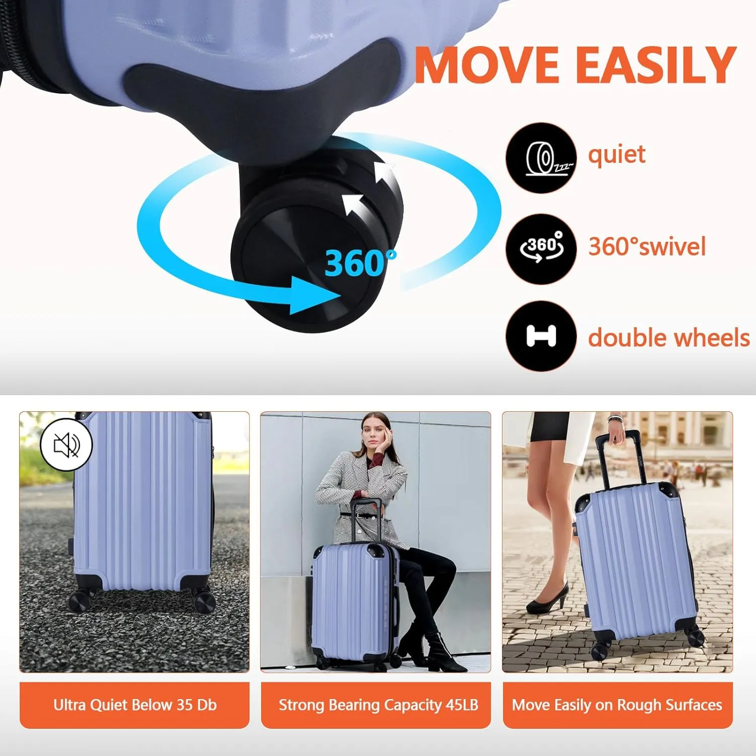 OUZZO Luggage,Carry-on Luggage With Wheels and Corner Protectors,Hardshell Suitcase,Expandable Medium Luggae,Luggage Locks TSA Approved,24-inch Suitcase With USB Port.