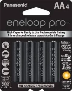 Panasonic Eneloop Pro 2550 mAH (was Sanyo 2500XX) AA Batteries - Eight Batteries with Free Battery Holder