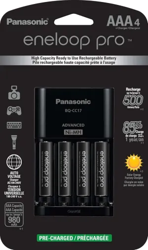 Panasonic K-KJ17K3A4BA Advanced Battery Charger Pack with 4 AAA eneloop pro High Capacity Ni-MH Rechargeable Batteries