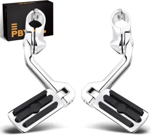 PBYMT Highway Pegs Long Angled 304 Stainless Steel, Highway Footpegs Footrest Fit For 1.25''(32mm) Crash Bars Compatible with Harley Davidson Touring Road Glide Road King Street Glide Chrome