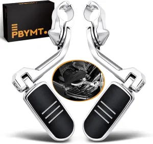 PBYMT Highway Pegs Long Angled 304 Stainless Steel, Highway Footpegs Footrest Fit For 1''&1.25''(25/32mm) Crash Bars Compatible with Harley Davidson Touring Chorme